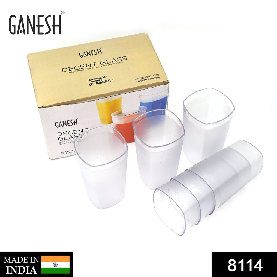 Ganesh Decent glass set of 6, 350ml capacity, various views.