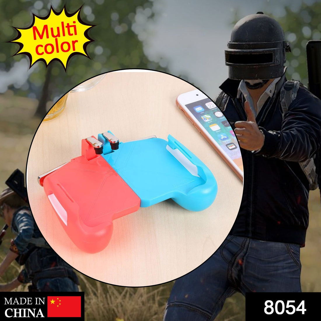 Mobile phone gamepad with joystick handles and L1/R1 triggers, designed for sensitive shooting in PUBG