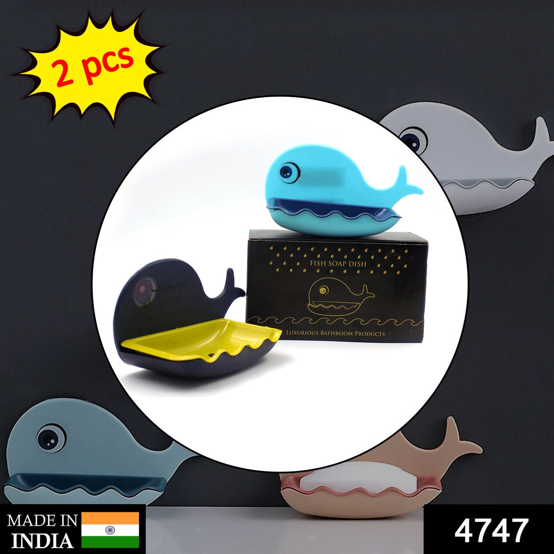 Fish-shaped soap dish holder, wall-mounted and waterproof, suitable for bar soap, comes in a pack of 2