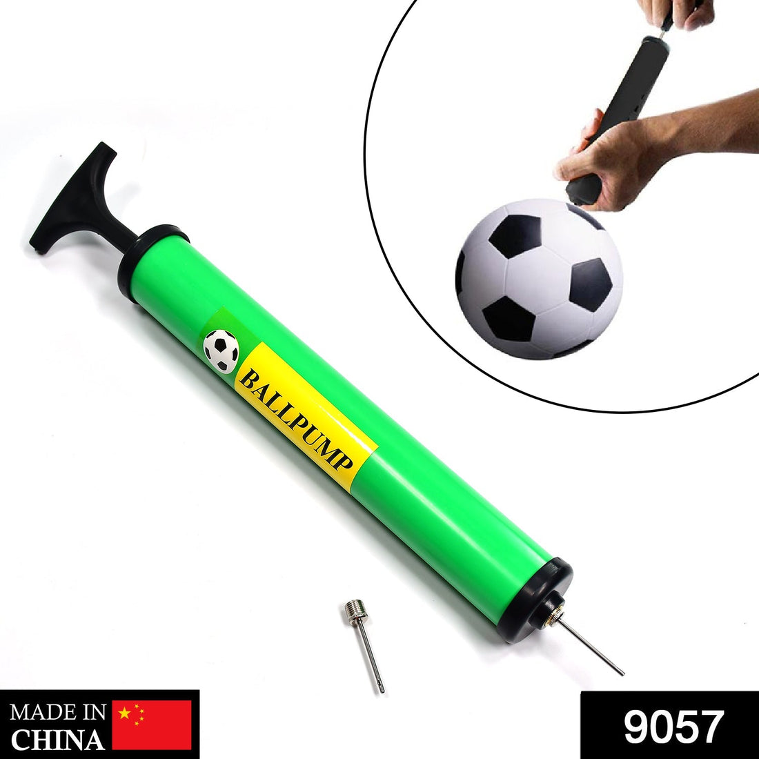 Plastic pump for soccer, basketball, and volleyball.