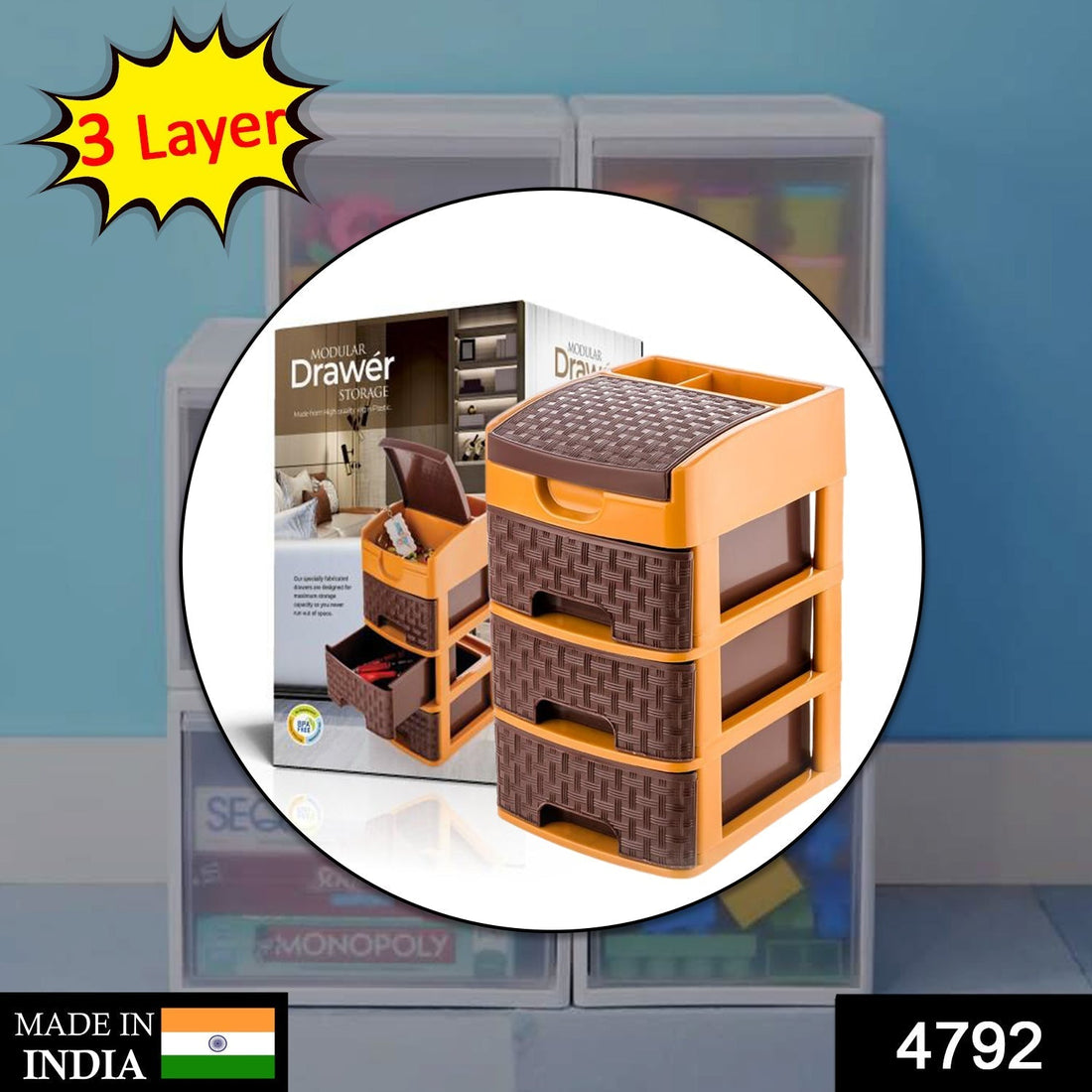 Mini 3-layer storage unit for organizing items at home and office.
