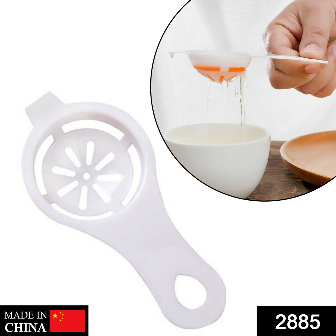 Egg yolk separator with strainer for easy egg whites separation.