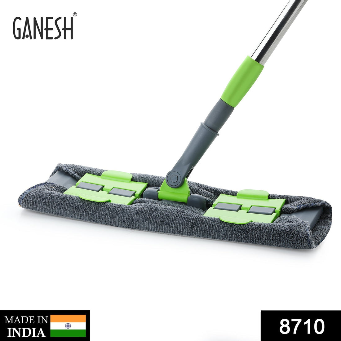 Microfiber flat mop for wet and dry cleaning, 360-degree rotating head, telescopic handle.