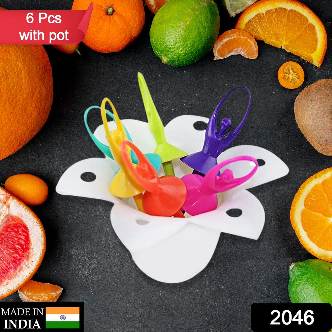Dancing doll fruit fork cutlery set with stand, 6 pieces