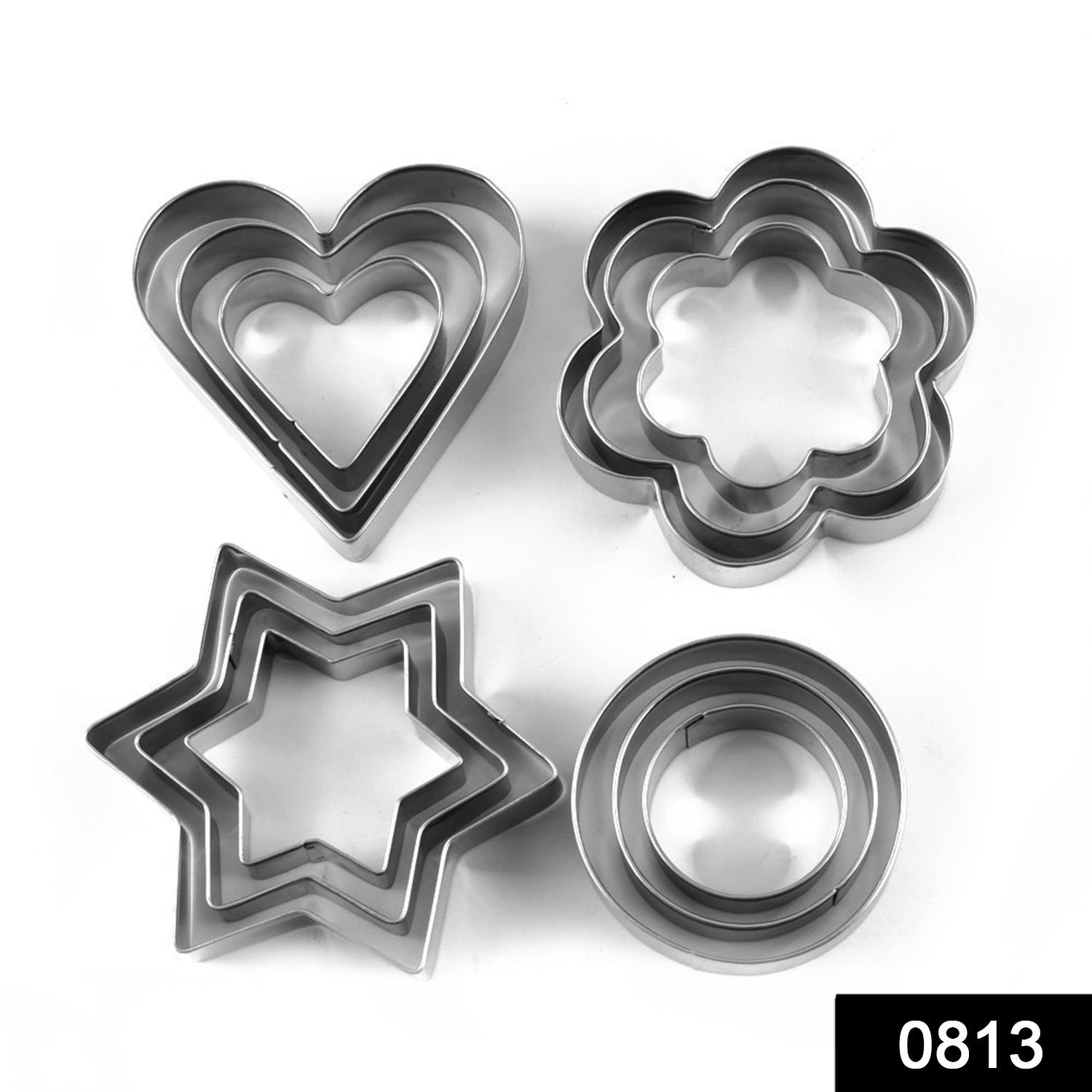 Cookie Cutter Stainless Steel Cookie Cutter with Shape Heart Round Star and Flower (12 Pieces) - Shopmania Wholesale