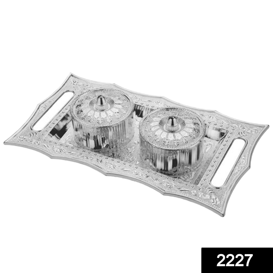 Decorative storage tray with multiple compartments.