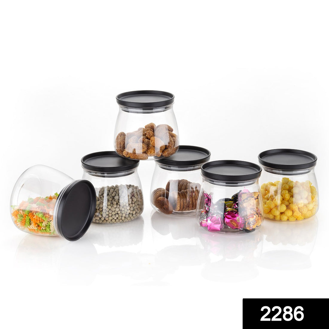 Set of 6 matka-shaped jars with airtight lids