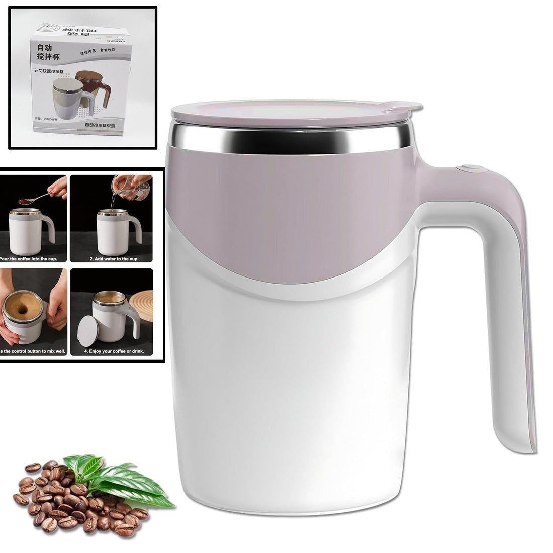 Stirring Coffee Mug | Magnetic Stirring Coffee Cup | Stainless Steel Mug for Milk | Travel Mixing Cup | Self Stirring Coffee Mug, Suitable for Coffee / Milk / Hot Chocolat | Battery Operated ( Battery Not Included) - Shopmania Wholesale