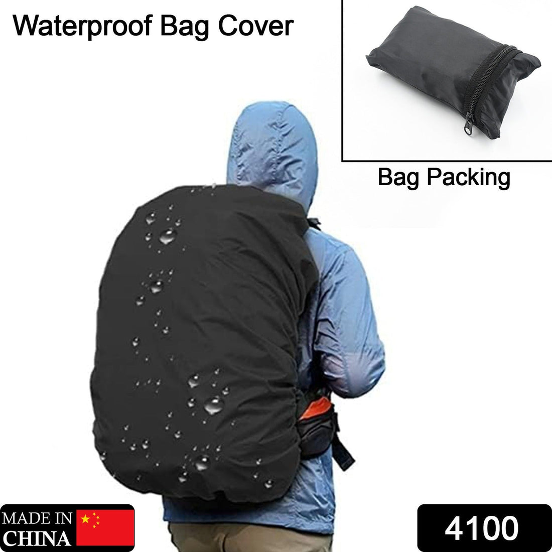 Waterproof nylon rain cover for laptop bags and backpacks, adjustable elastic for a secure fit.