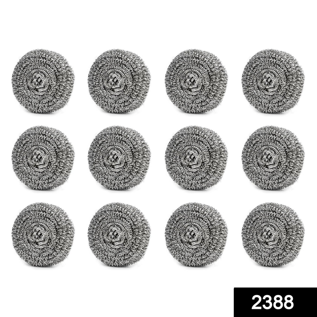 Round shape stainless steel scrubber, pack of 12, effective for cleaning.