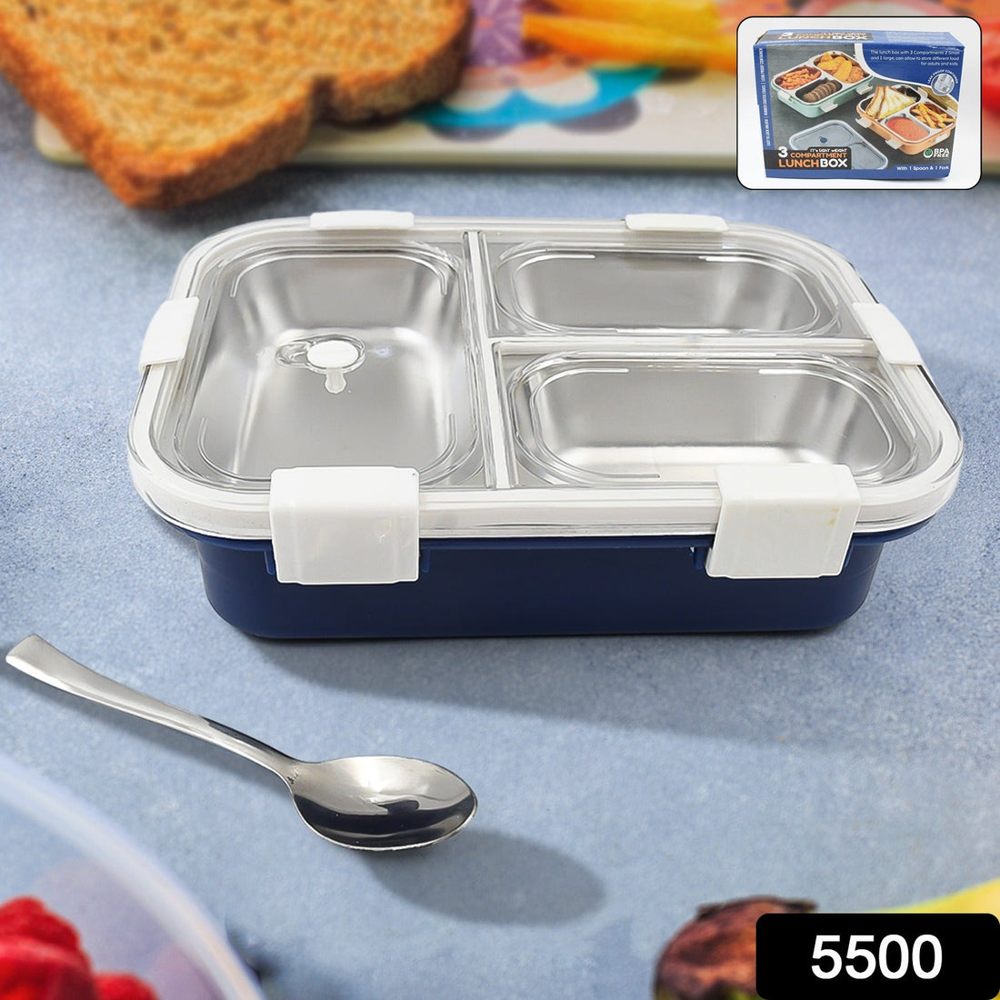 3 Compartment Transparent Stainless Steel Lunch Box for Kids, Tiffin Box, Lunch Box, Lunch Box for Kids, Insulated Lunch Box, Lunch Box for Office Women and Men, Stainless Steel Tiffin Box for Boys, Girls, School Office (Multi Color) - Shopmania Wholesale