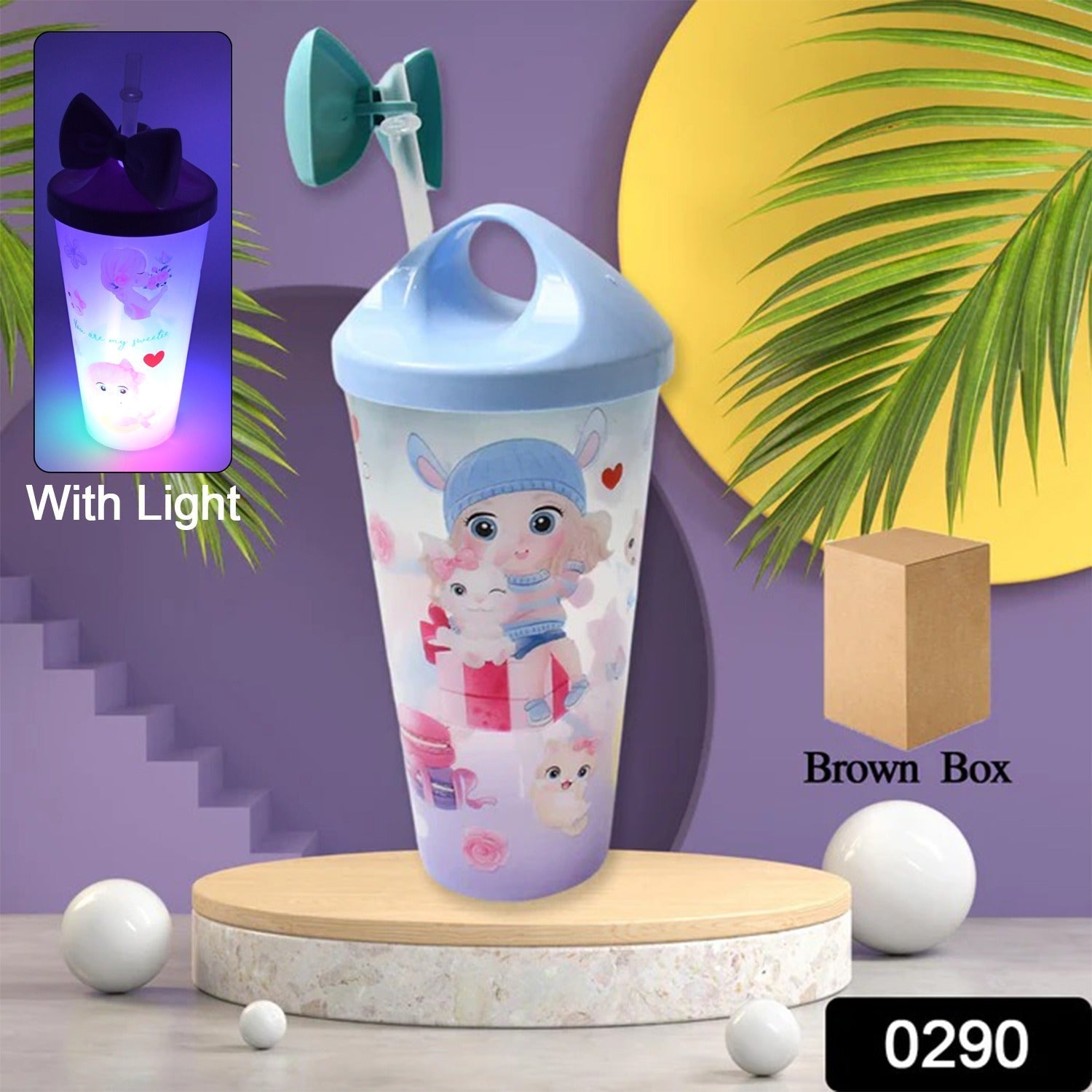 Unicorn Water Bottle with Straw & Lid for Kids (With Light) your brand