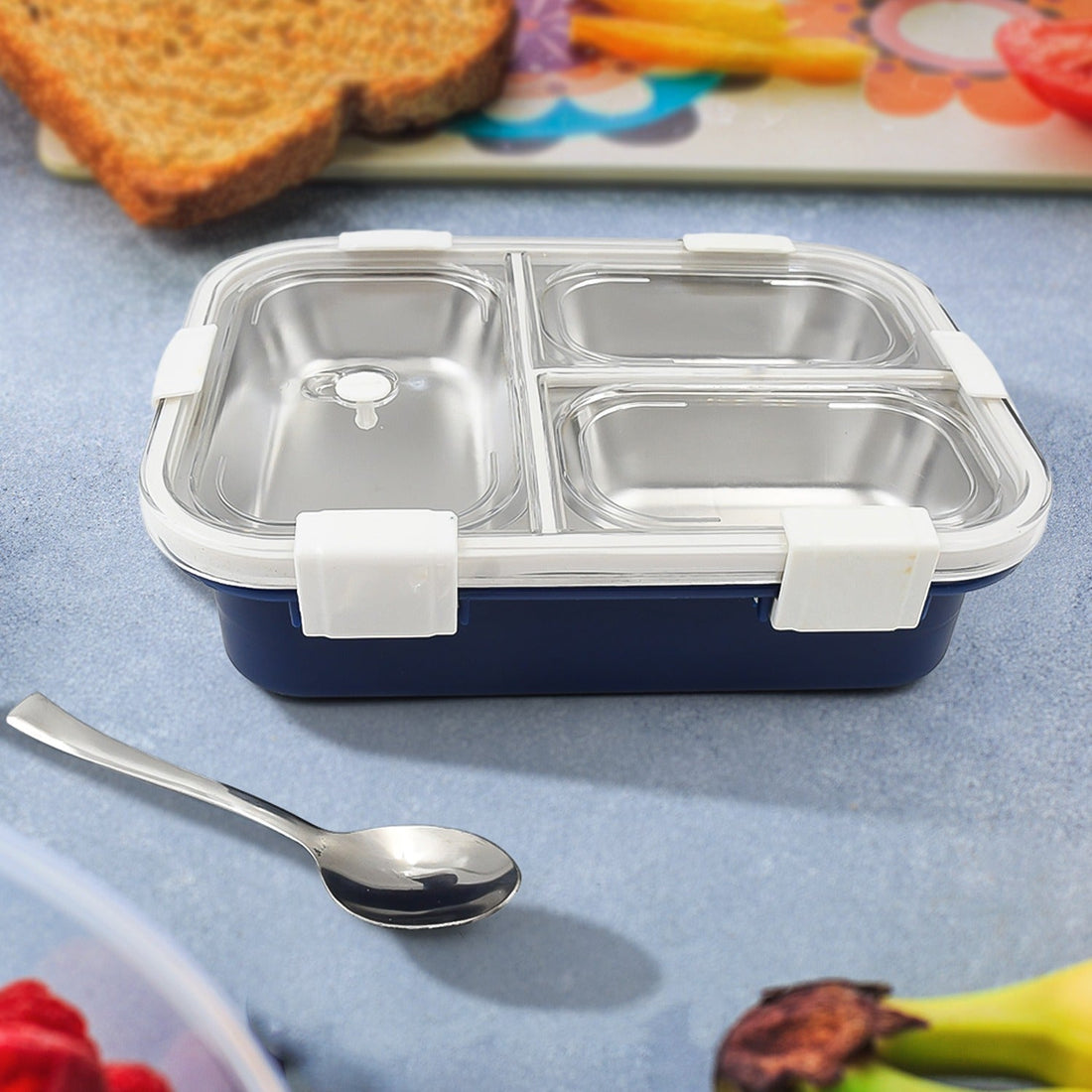 3 Compartment Transparent Stainless Steel Lunch Box for Kids, Tiffin Box, Lunch Box, Lunch Box for Kids, Insulated Lunch Box, Lunch Box for Office Women and Men, Stainless Steel Tiffin Box for Boys, Girls, School Office (Multi Color) - Shopmania Wholesale