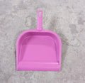 Plastic dustpan with handle, suitable for multiple cleaning tasks.