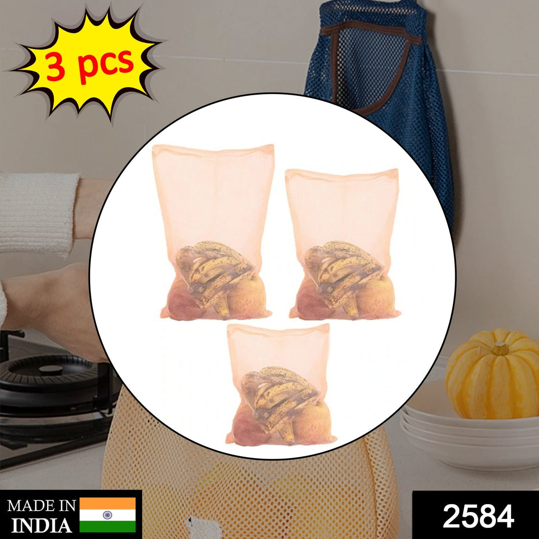 Multicolour zip net fridge bags for fruits and vegetables