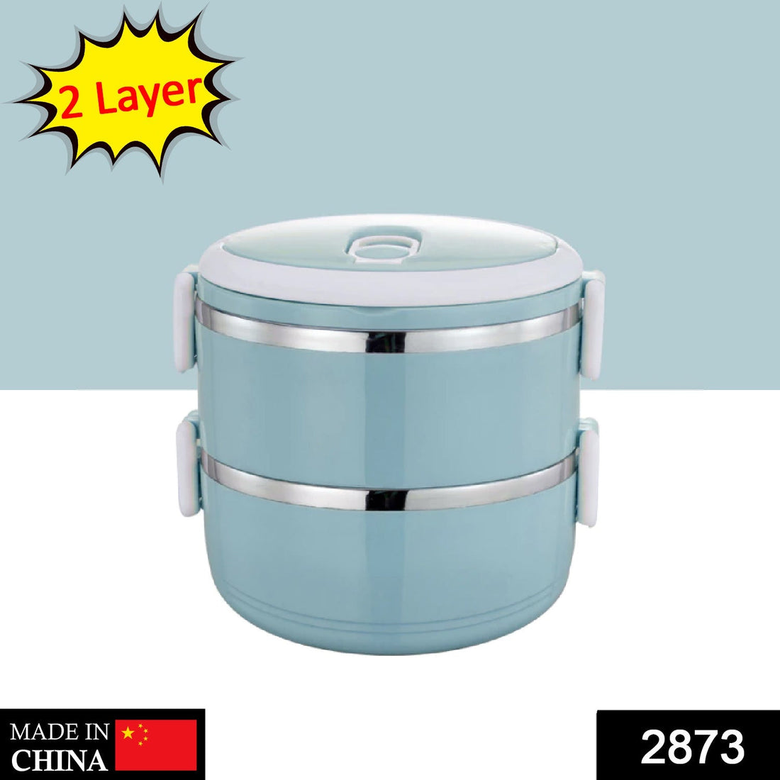 Two layer stainless steel hot lunch box.