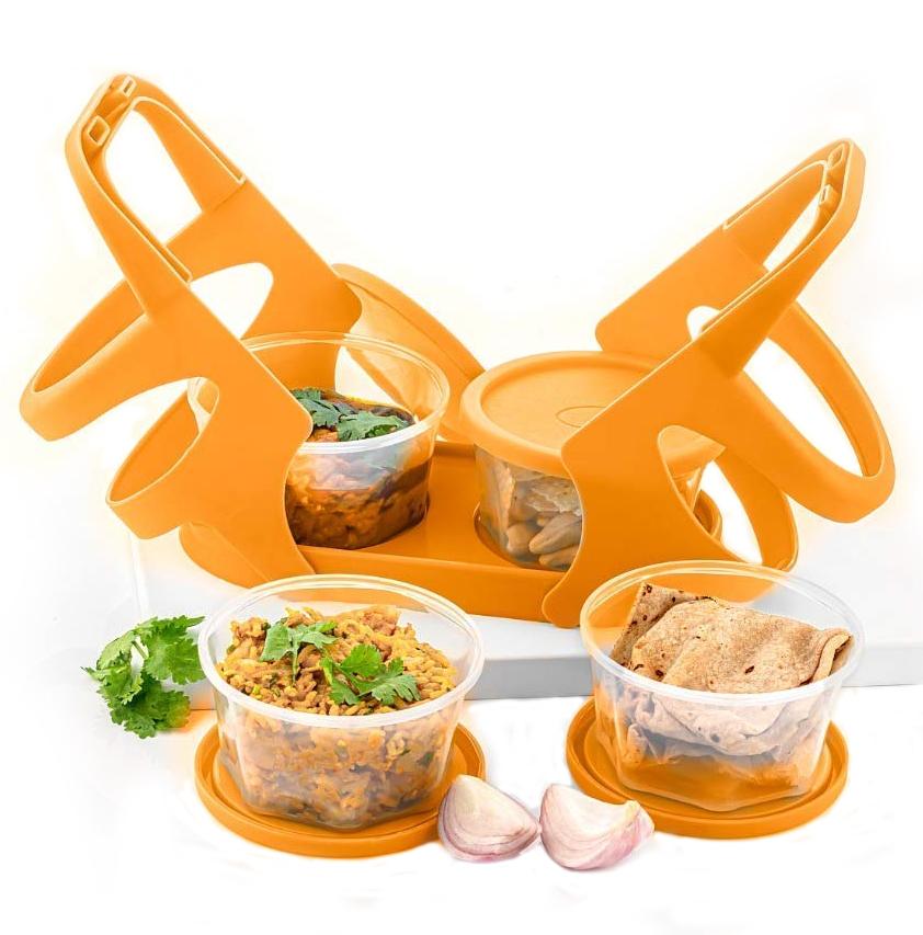 Lunch Box (200 ml each Container) with Attractive Stand - 4 pcs - Shopmania Wholesale