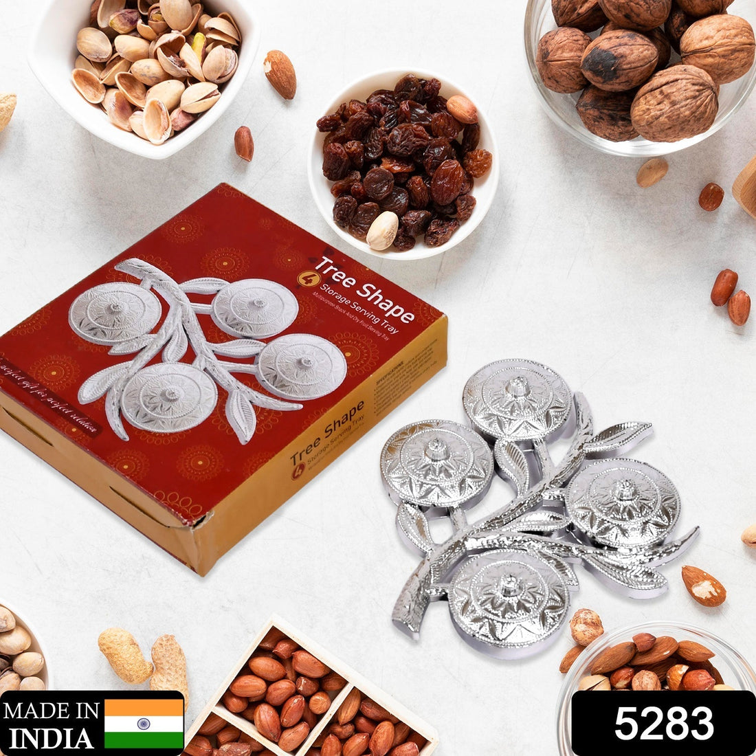 Tree Shape 4 Compartment Mukhwas Dani Serving Tray For Home & Kitchen Use your brand