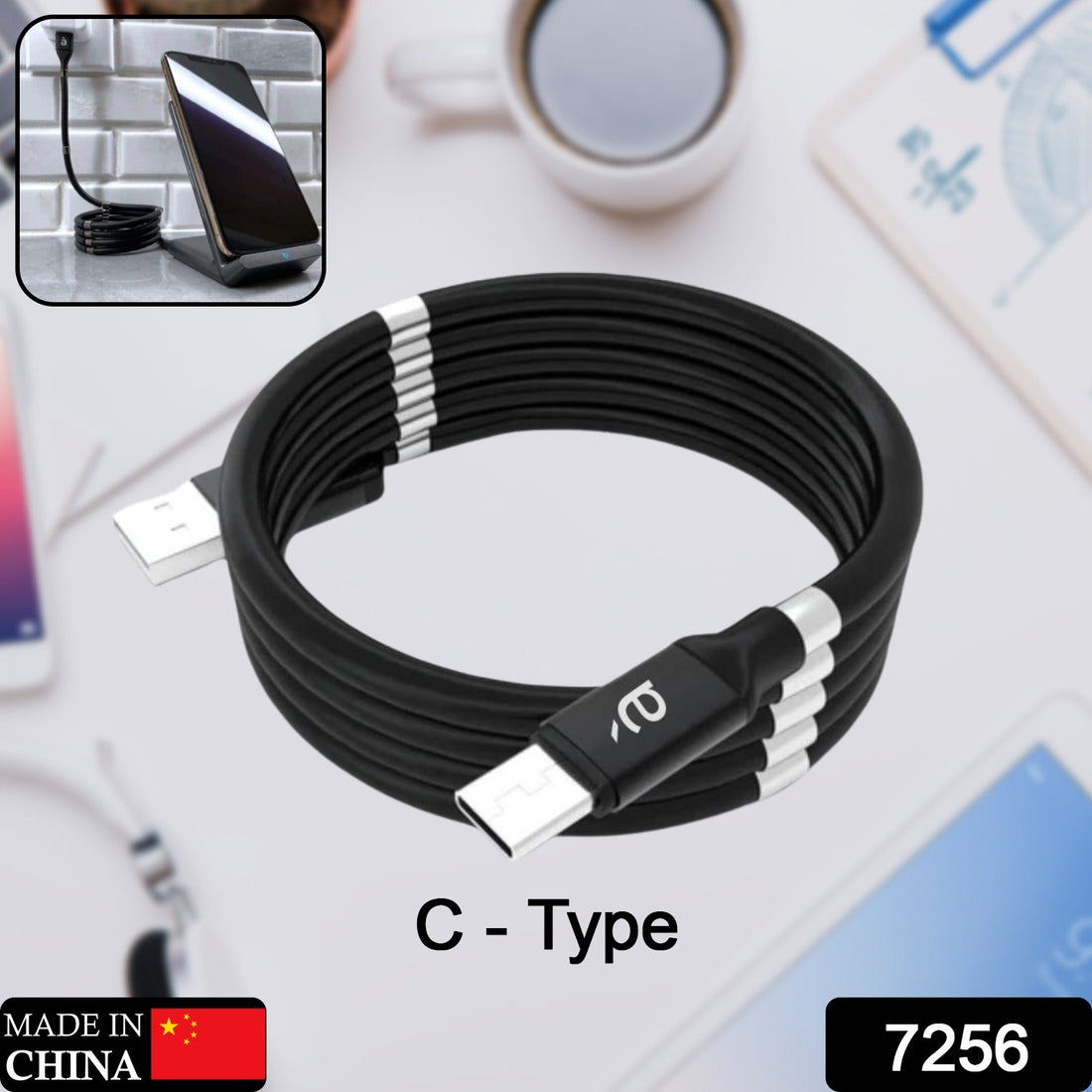 USB Cable, Charging Cable 3A Fast Charge and Sync Most Stunning Charging Cable, Magnetic Charging Cable Charging Cable for Phone (Compatible with (No More Messy Cables in Car & Home), (120 CM), ( Black), One Cable) - Shopmania Wholesale