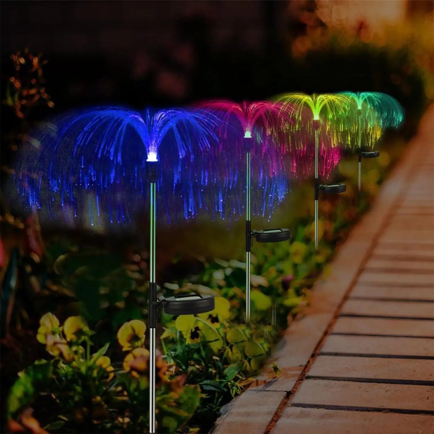 2pcs Garden Solar Outdoor Lights Decorative , 7 Colors Changing RGB Light Waterproof Flower Jellyfish Firework Decor for Garden Patio Landscape Pathway Yard Holiday Decor your brand