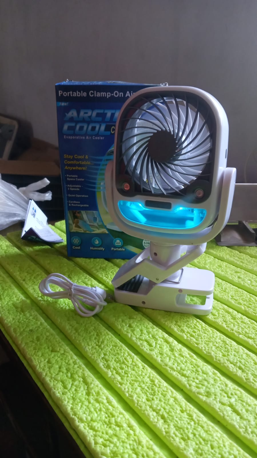 Air Portable Fan, Grip Go 3 Speed Small Fan, Great Stroller Fan, Travel or Desk Fan, Cordless Personal Evaporative Air Cooler, Universal Clamp for Indoor & Outdoor Use, 360 Degree Head Swivel, LED Color Changing Light your brand
