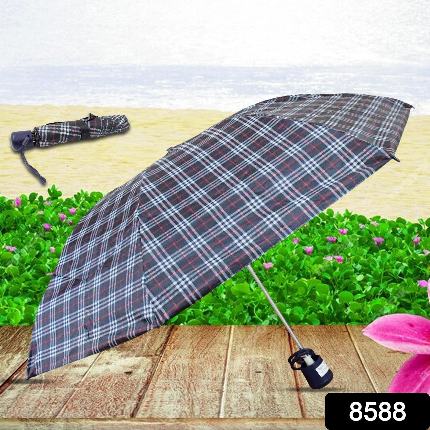 3-Fold Sun & Rain Protective Solid Foldable Umbrella, (1 Pc) your brand