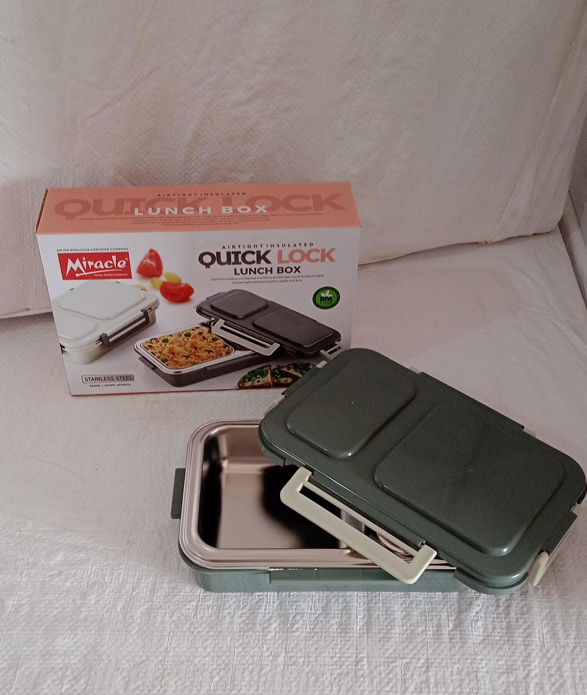 Miracle Quick Lock Leak Proof 2 Compartment Stainless Steel LUNCH BOX Inner Plate Reusable Microwave Freezer Safe Lunch Box Trendy Thermal Insulation Leak Proof for Office Vacuum Tiffin Box for Boys / Girls / School / Office Women and Men  - Shopmania Wholesale