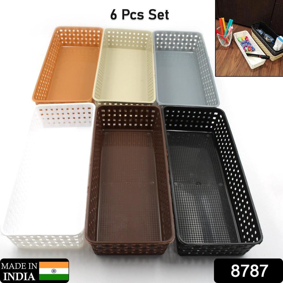 Plastic Multipurpose Desk Organizer Tray Office Drawer Dividers Storage Bins for Kitchen, Bathroom, Office, Makeup, Bedroom Dresser, Craft Basket Rack Multicolour (6 Pcs Set) your brand