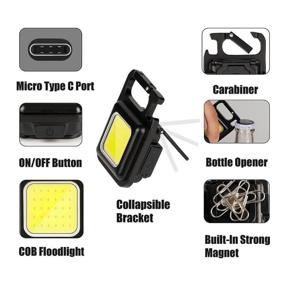 Rechargeable Keychain Mini Flashlight with 4 Light Modes,Ultralight Portable Pocket Light with Folding Bracket Bottle Opener and Magnet Base for Camping Walking - Shopmania Wholesale