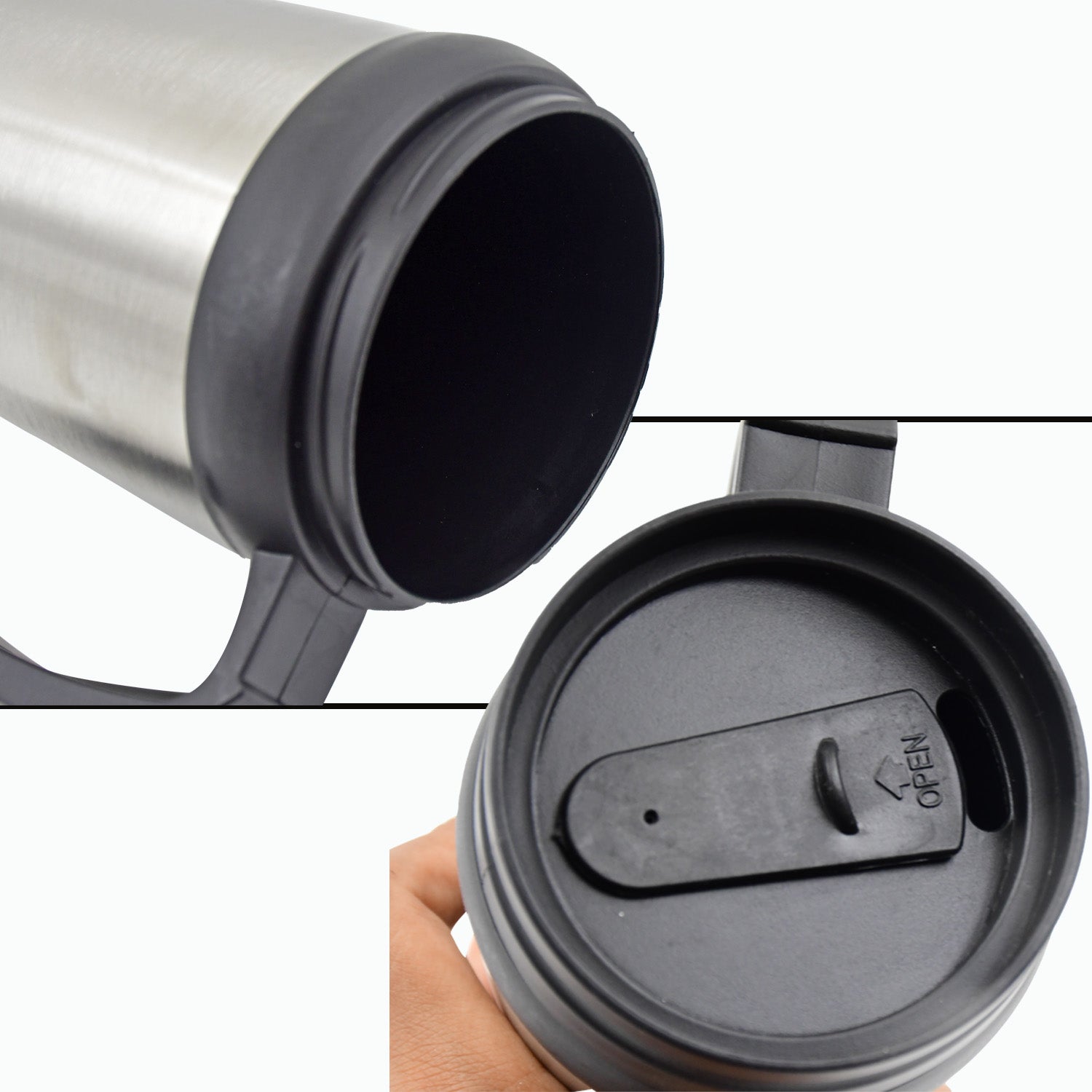 Stainless Steel Vacuum Glass Insulated Glass Coffee Cups (With Lid & Handle / 1 pc) - Shopmania Wholesale