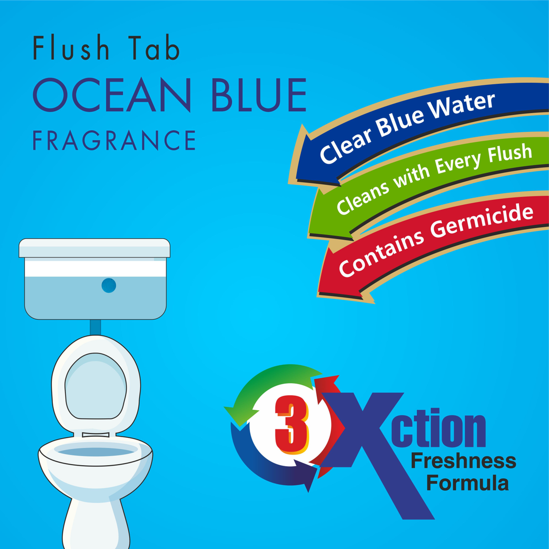 Ocean blue toilet cleaner flush tab in 50 grams for freshening the toilet.