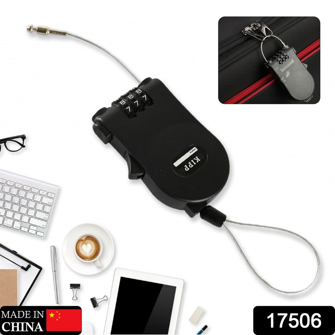Multifunctional cable lock with number code for travel, sports Etc. Retractable Wire Lock,Wire Black Shell Combination Password. your brand