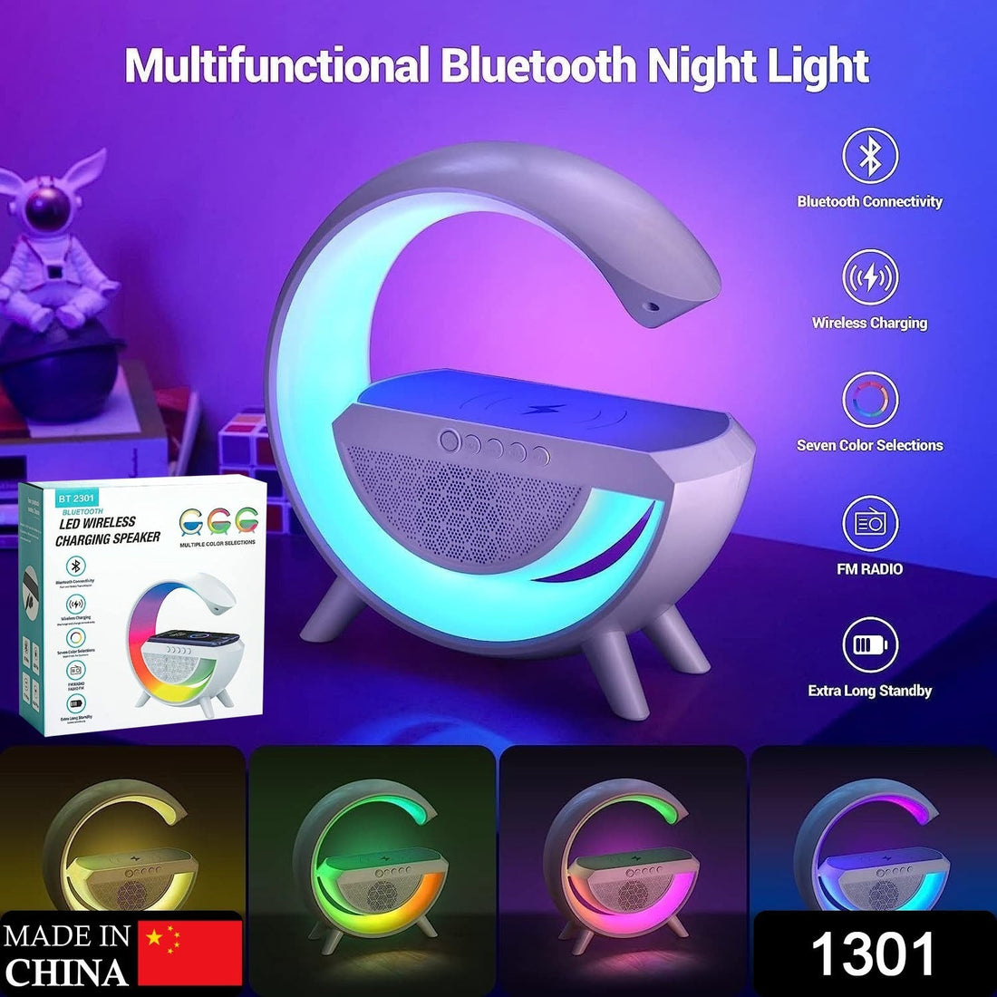 3-in-1 LED night lamp with Bluetooth speaker and wireless charger