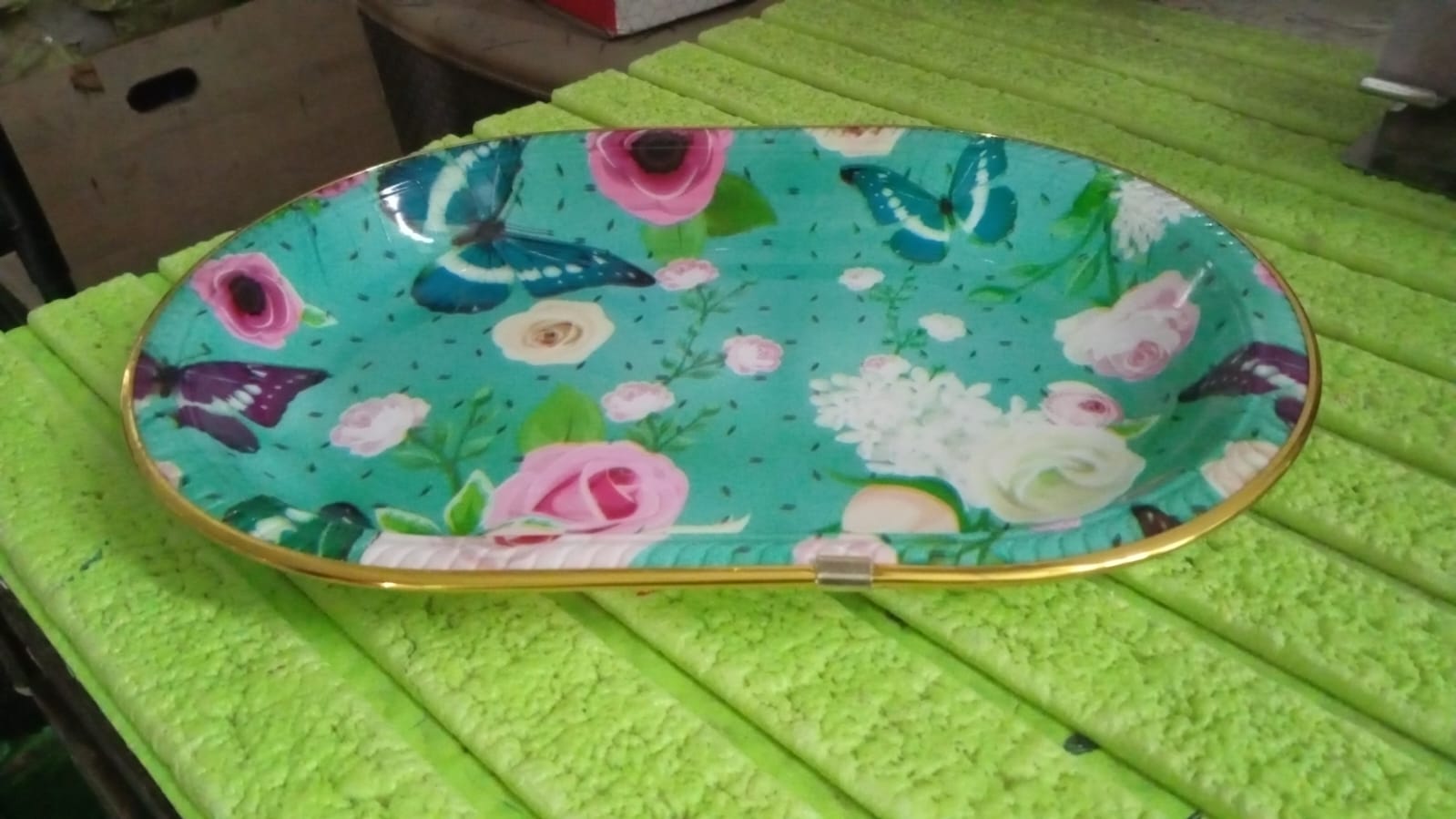 Big Plastic Flower Printed Design Serving Tray (1 Pc / 35 x 24 CM / Mix Color) - Shopmania Wholesale