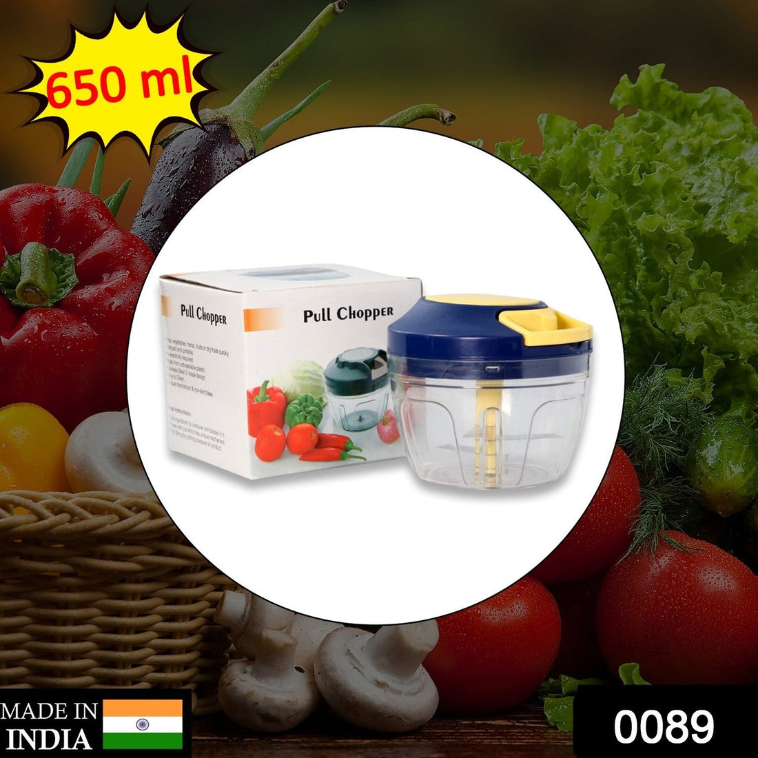 Chopper with blades and 650ml container for chopping fruits and veggies