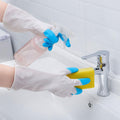 Reusable latex gloves for household chores, elbow-length for extra protection.