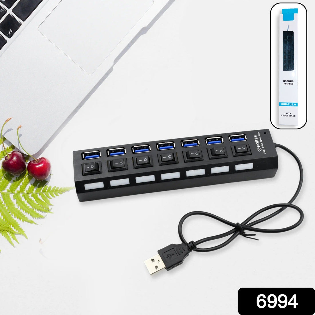 7 port USB hub with on/off switches and LED indicators