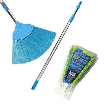 Ceiling broom fan designed for cleaning and dusting high surfaces and floors.