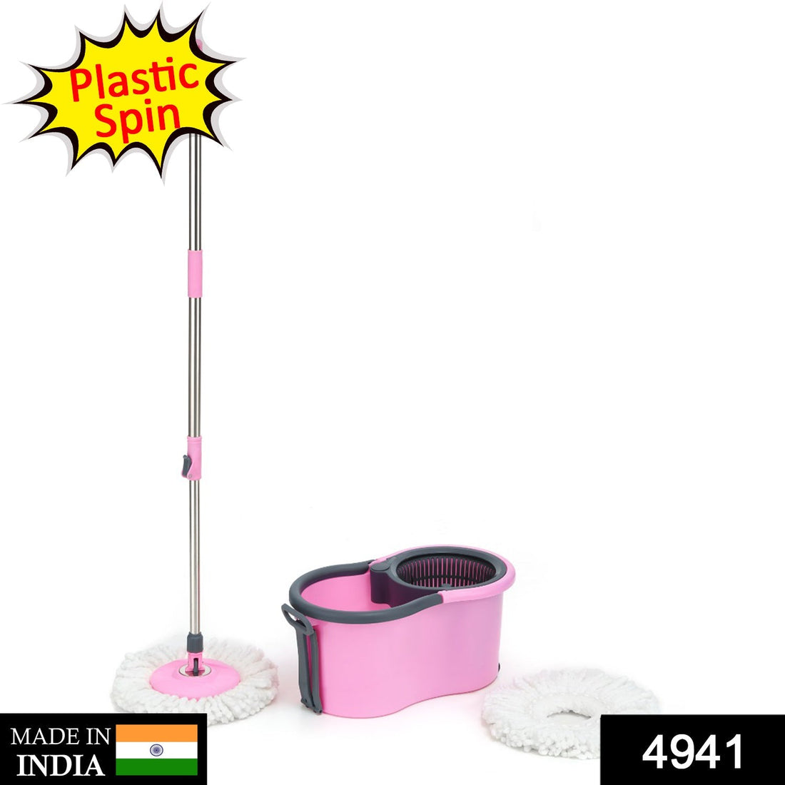 Quick spin mop with plastic spin and big bucket.