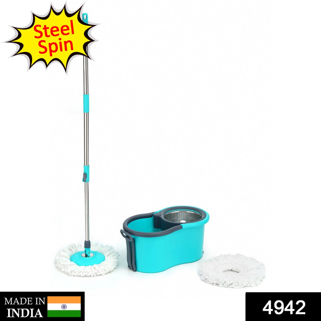 Quick spin mop with steel spin and big bucket.