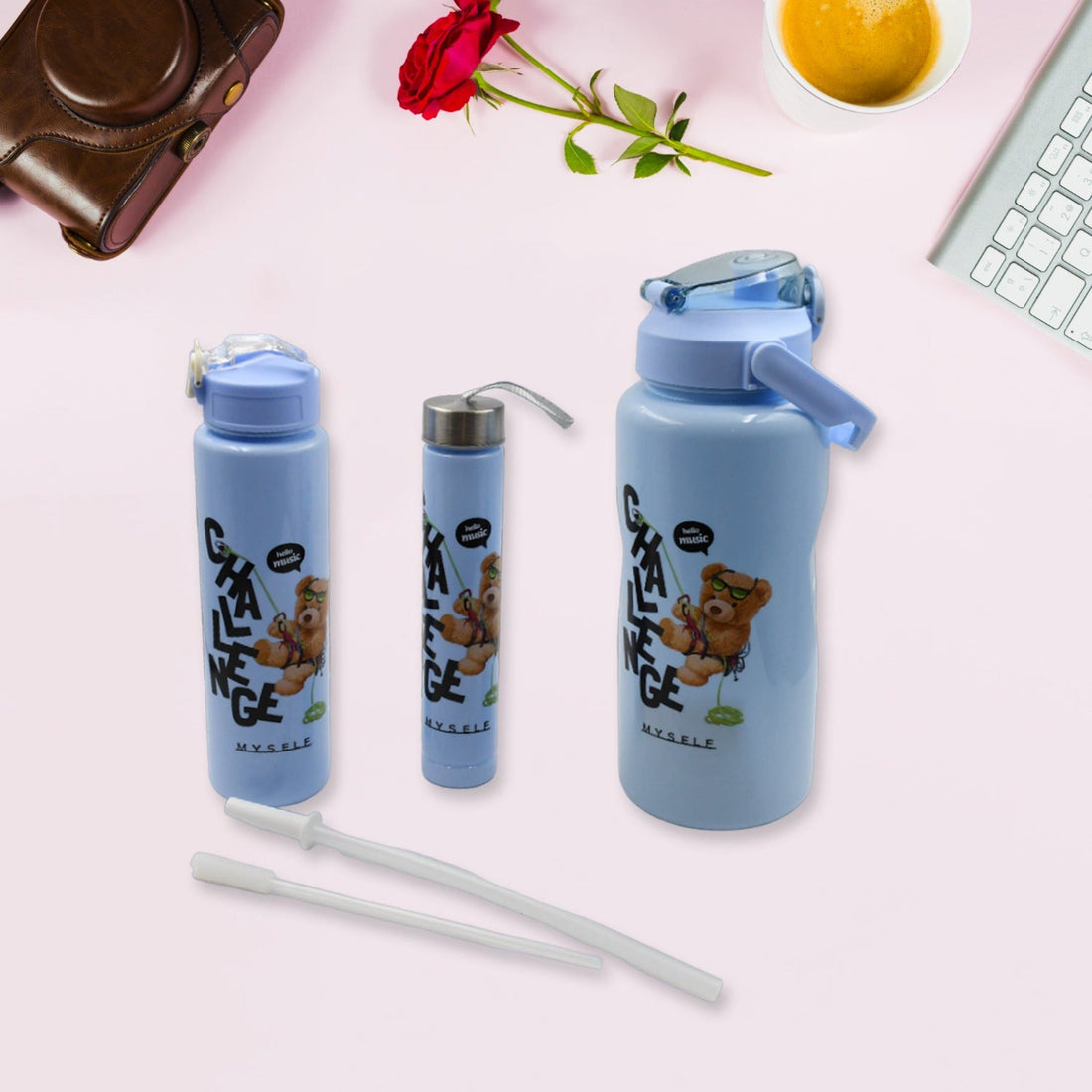 Plastic Water Bottle 3pc Set,3  Different Size Bottle High Quality Water Bottle Plastic Water Bottle BPA-Free & Leak-Proof!  Cartoon Printed Design for Kids' School, For Fridge, Office, Sports, School, Gym, Yoga (3 Pc Set) - Shopmania Wholesale