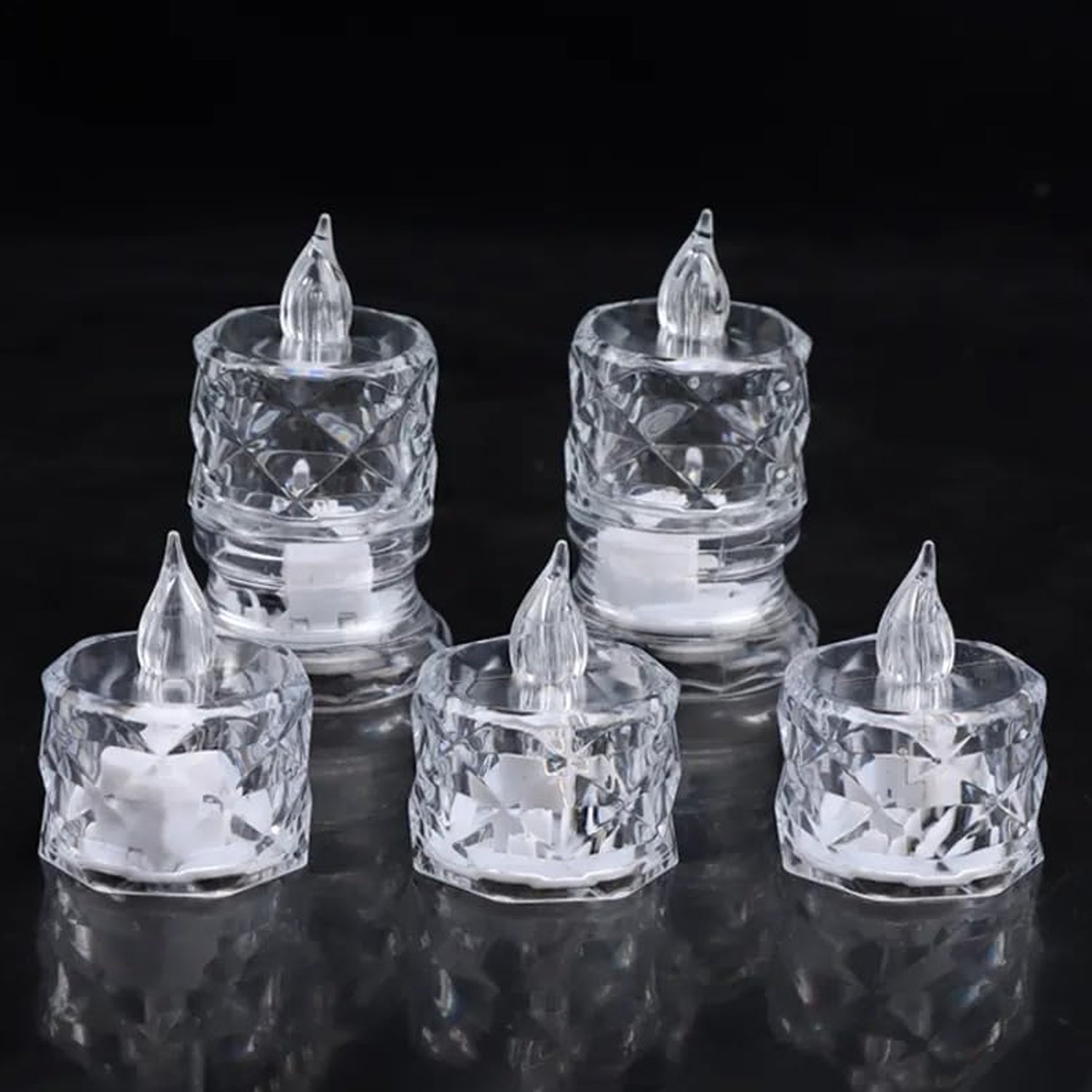 12 Pcs Flameless and Smokeless Decorative Acrylic Candles Transparent Led Tea Light Candle for Gifting, House, Diwali, Christmas, Festival, Events Decor Candles - Shopmania Wholesale