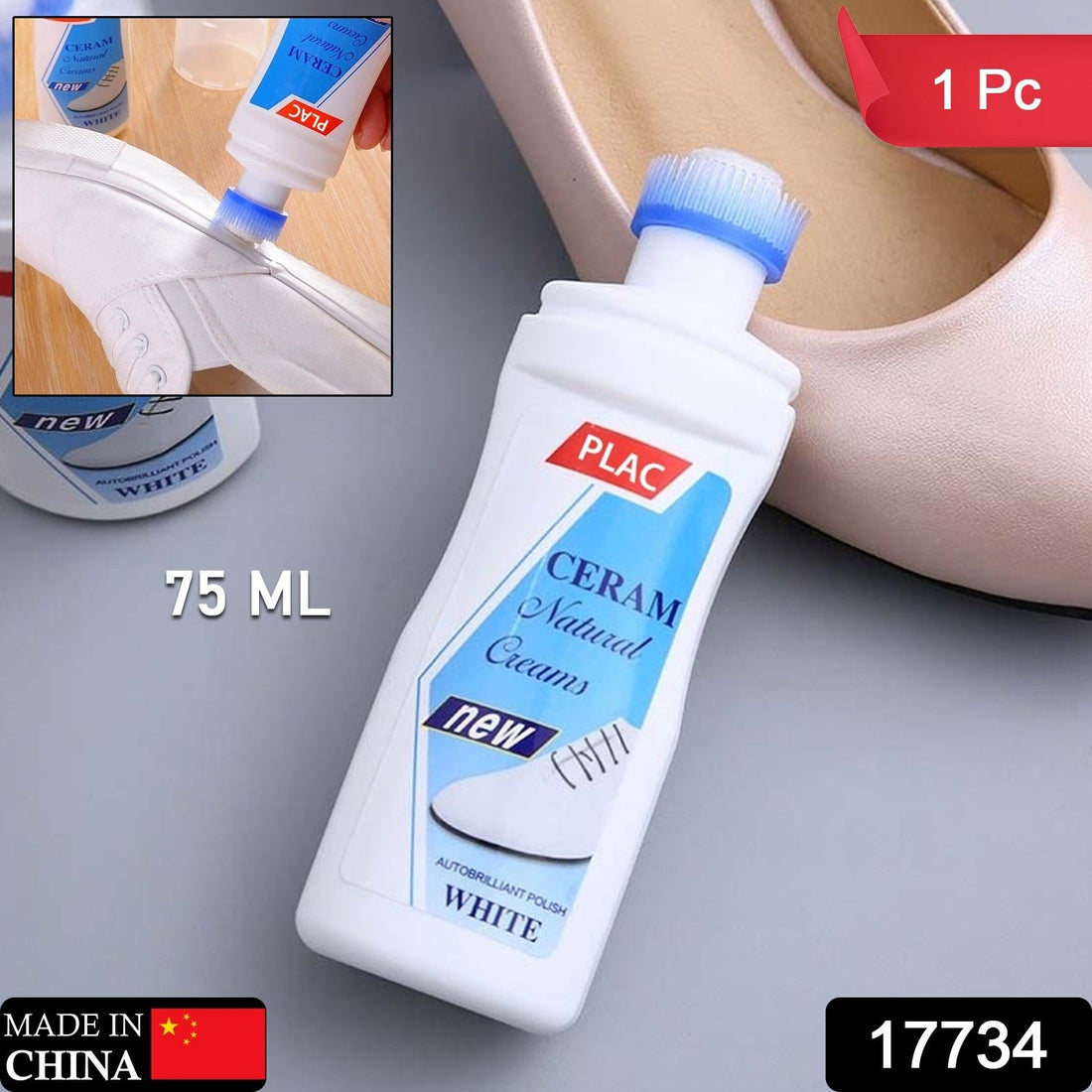 White Shoe Brightener with Removal of Dirt and Whitening Function White Shoes Cleaner with Brush Head for Dirty Shoe Polish Natural Waxes (75 ML) - Shopmania Wholesale