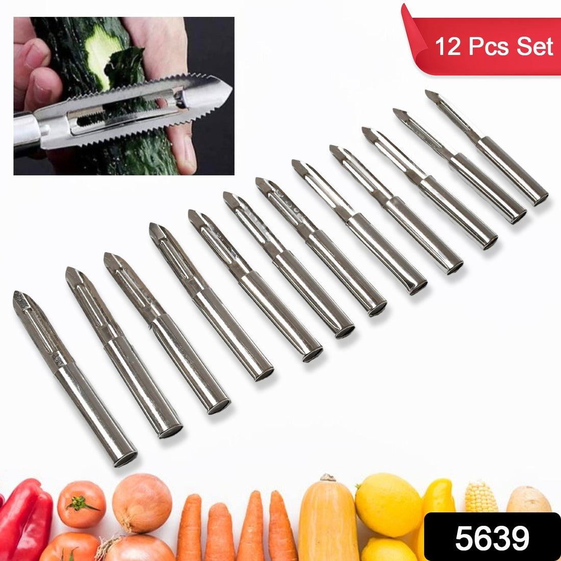 Multi-Purpose Stainless Steel Peeler With Handle For Vegetables, Potato Peeler, Carrot, grated, Suitable for Peeling and shredding Fruit and Vegetables Kitchen Accessories, Piller (12 Pcs Set)  your brand