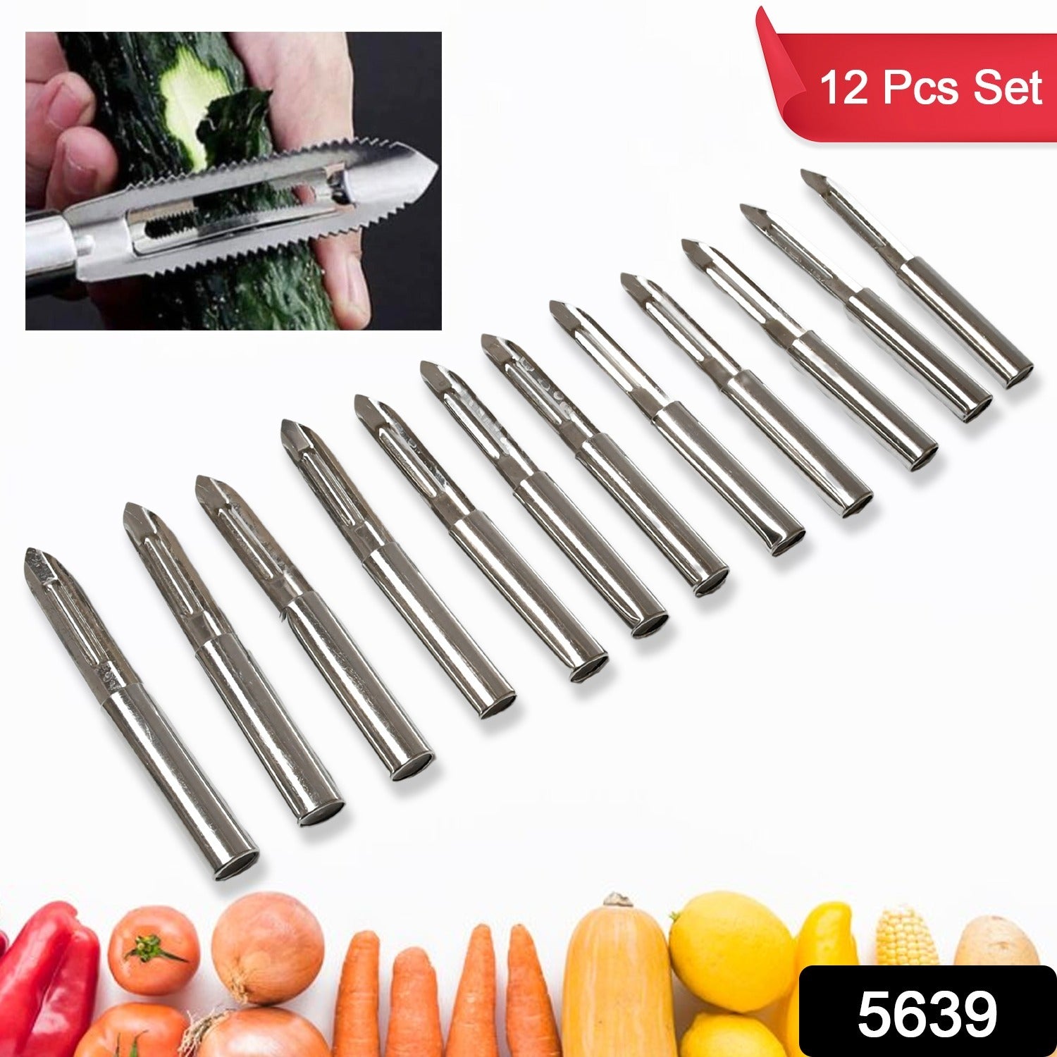 Multi-Purpose Stainless Steel Peeler With Handle For Vegetables, Potato Peeler, Carrot, grated, Suitable for Peeling and shredding Fruit and Vegetables Kitchen Accessories, Piller (12 Pcs Set)  your brand