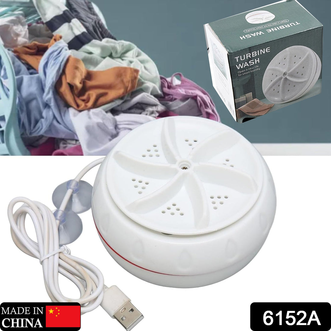 Mini turbine washing machine with USB cable, lightweight, suitable for home, camping, and college use.