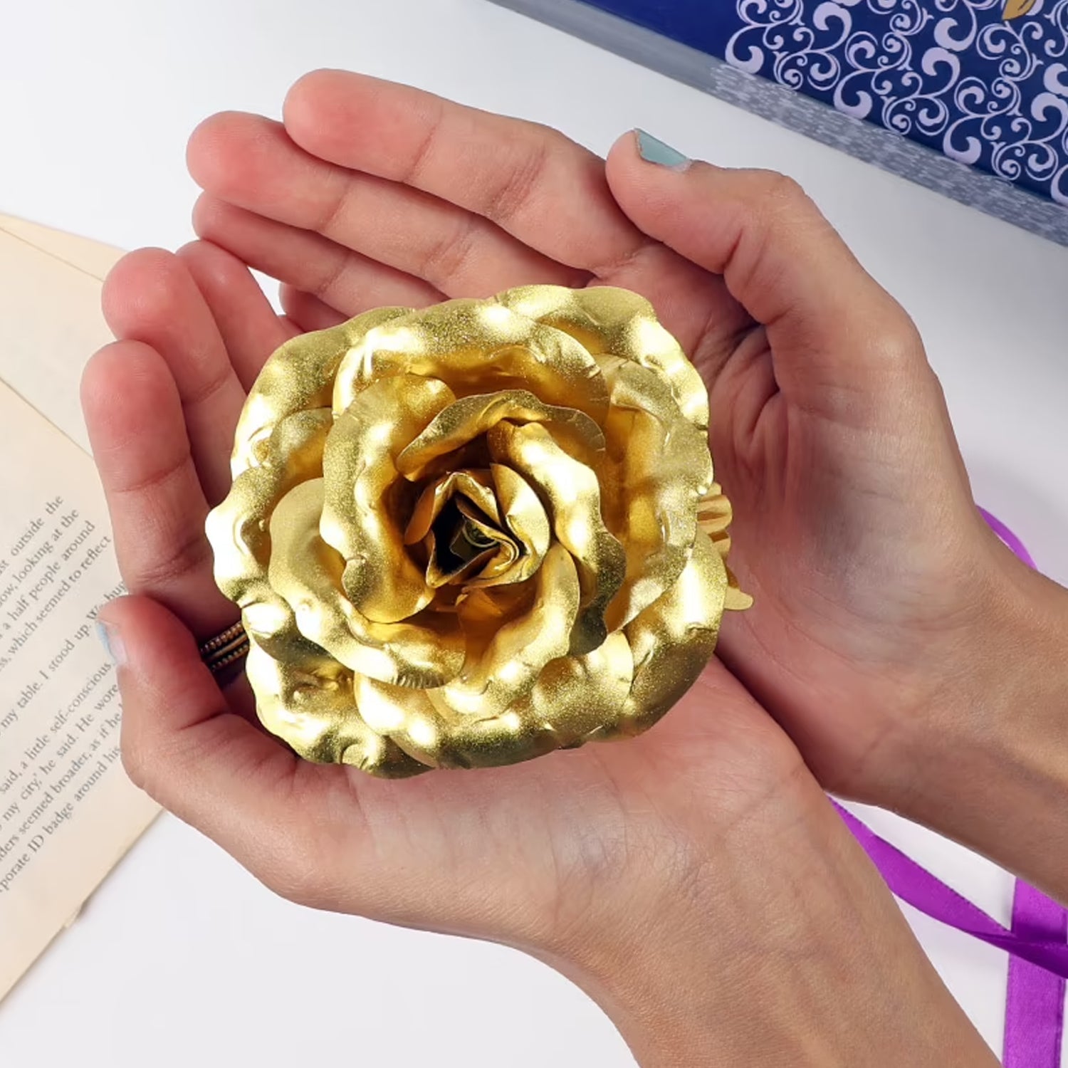 Luxury Decorative Gold Plated Artificial Golden Rose with Premium Box your brand