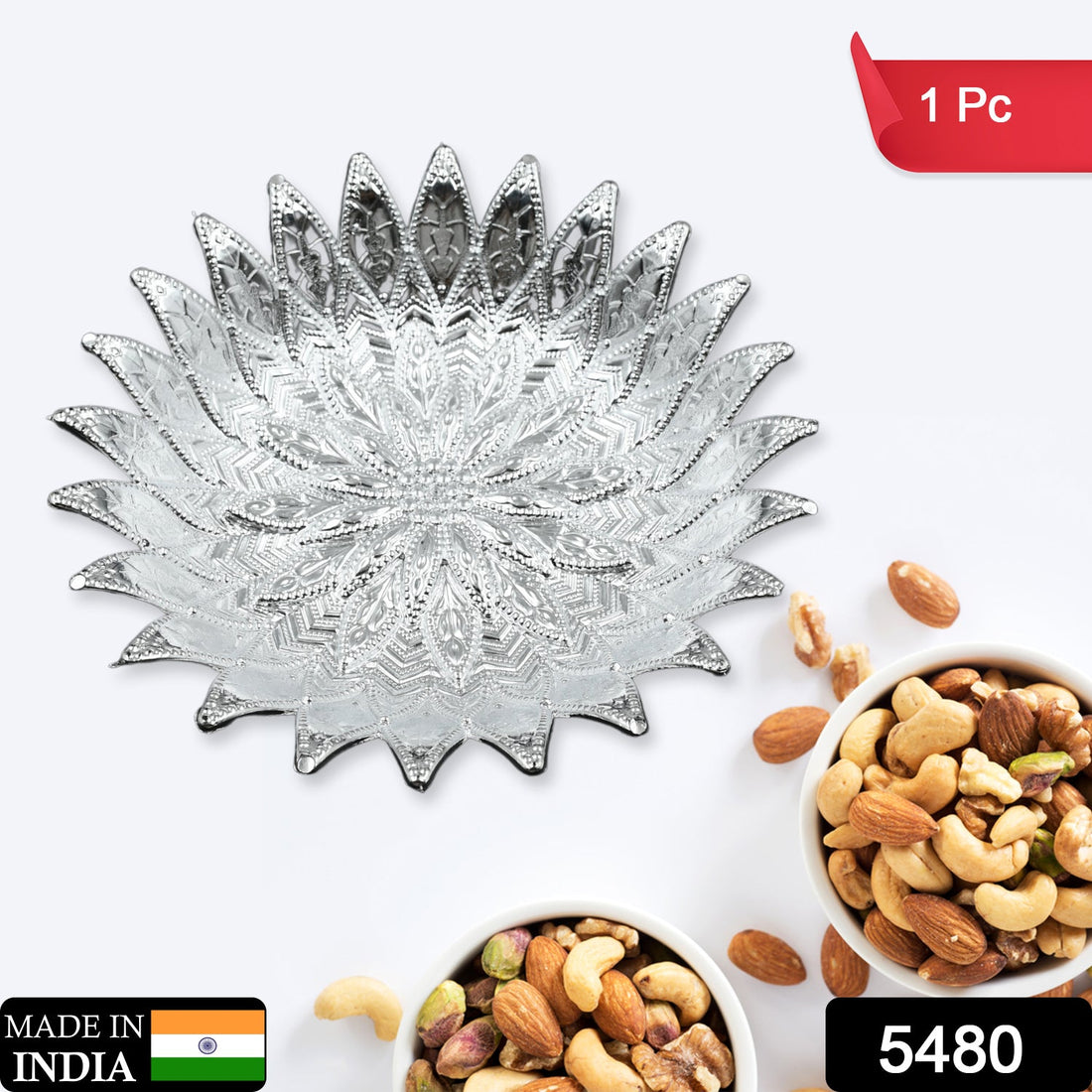 Silver finish serving tray with traditional design