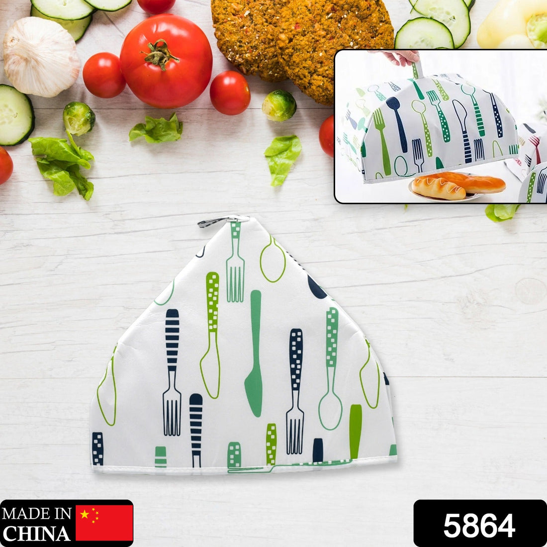 Foldable food cover to protect dishes from dust and insects, perfect for picnics.