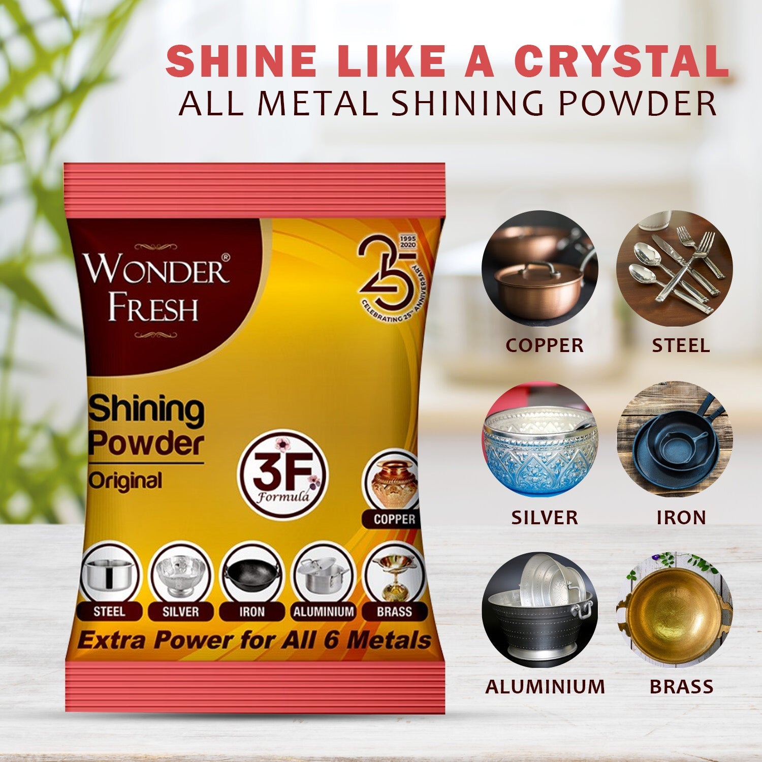 Shining Powder, Cleans and Polishes Copper, Brass, Silver, Aluminum, Iron, and Steel, Removes Tarnish and Oxidation (200 GM) - Shopmania Wholesale